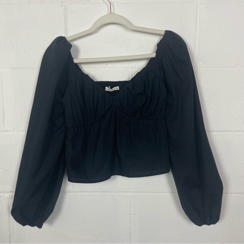 Abercrombie & Fitch Black Cropped Babydoll Top Y2K Milkmaid Cottage Romantic‎ XS